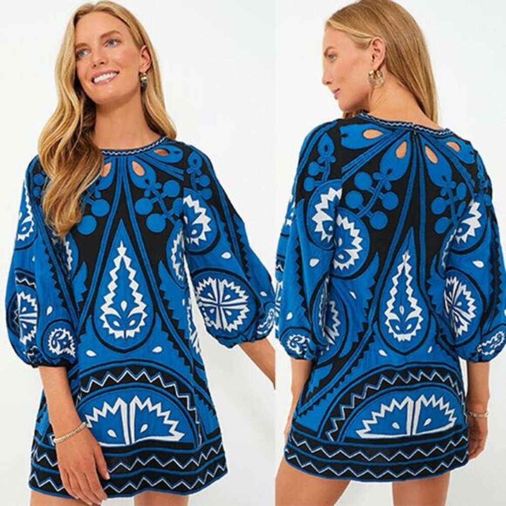 NWT Sea New York Blue Gael Applique Long Sleeve Tunic Dress Size: Medium